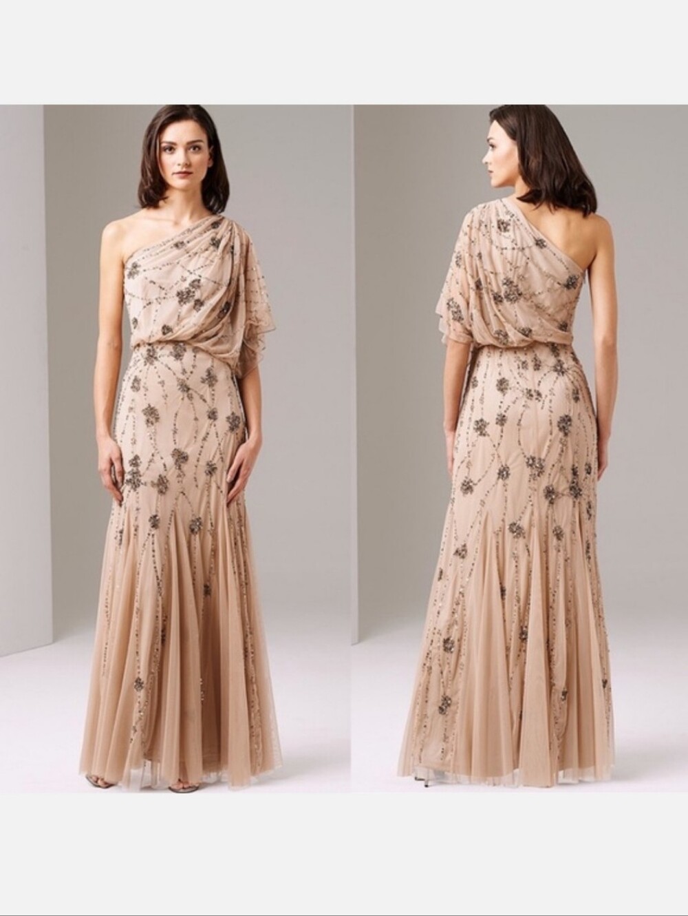 Adrianna Papell drape one shoulder sequin dress